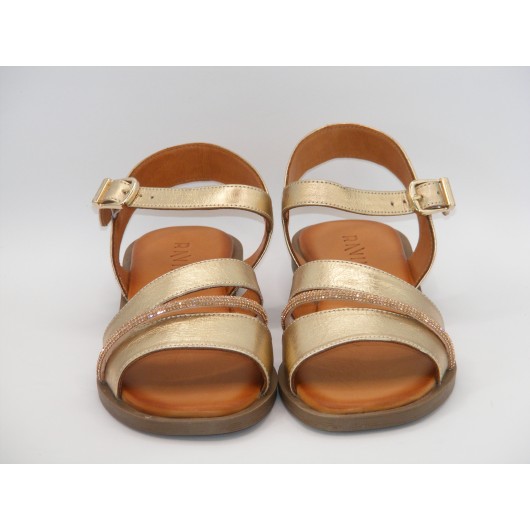 Złote skórzane sandałki Ravini – subtelny blask i wygoda każdego dnia