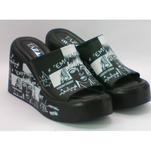 Klapki damskie skórzane na wysokim koturnie Tazani – Styl i Komfort na Nowym Poziomie