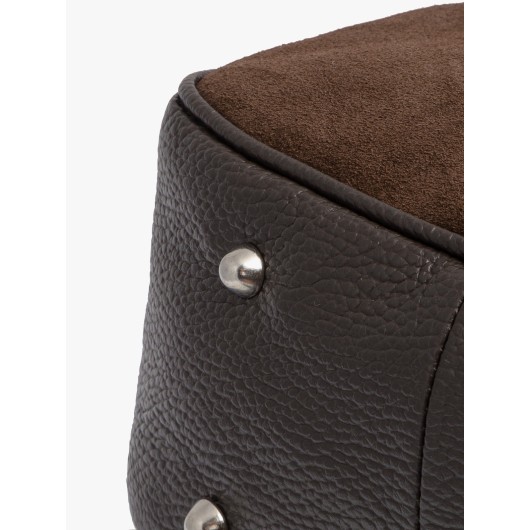 Brązowy plecak Ryłko średniej wielkości z łączonych skór