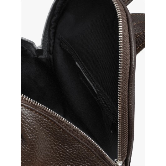 Brązowy plecak Ryłko średniej wielkości z łączonych skór