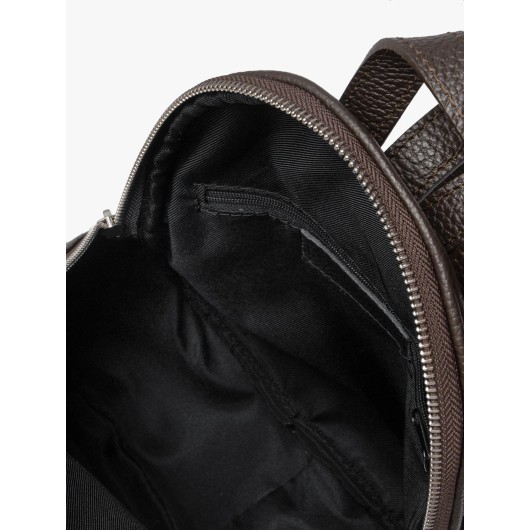 Brązowy plecak Ryłko średniej wielkości z łączonych skór