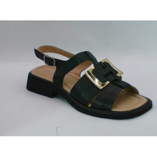 Sandały damskie Tazani skórzane czarne na niskim obcasie – elegancja i wygoda w letnim wydaniu