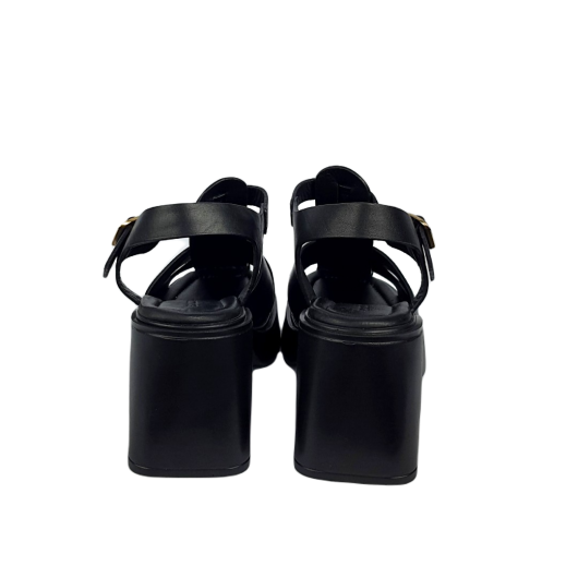 Ravini – Czarne sandały skórzane na grubym klocku i obcasie