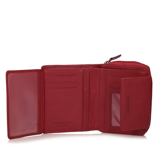 Praktyczny damski portfel T635 skórzany czerwony