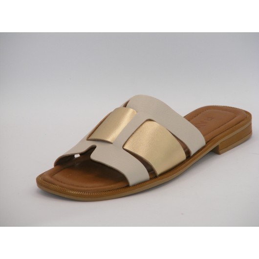 Klapki damskie skórzane Ravini 500 1761 beżowo-złote ● HIT na lato!