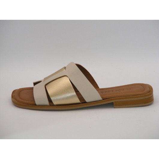 Klapki damskie skórzane Ravini 500 1761 beżowo-złote ● HIT na lato!