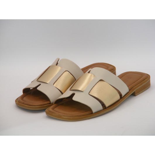 Klapki damskie skórzane Ravini 500 1761 beżowo-złote ● HIT na lato!