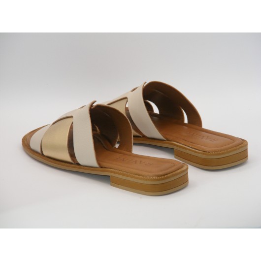 Klapki damskie skórzane Ravini 500 1761 beżowo-złote ● HIT na lato!