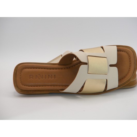 Klapki damskie skórzane Ravini 500 1761 beżowo-złote ● HIT na lato!