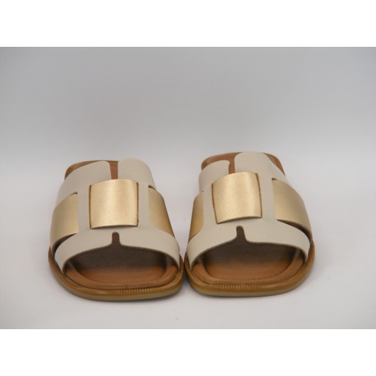 Klapki damskie skórzane Ravini 500 1761 beżowo-złote ● HIT na lato!