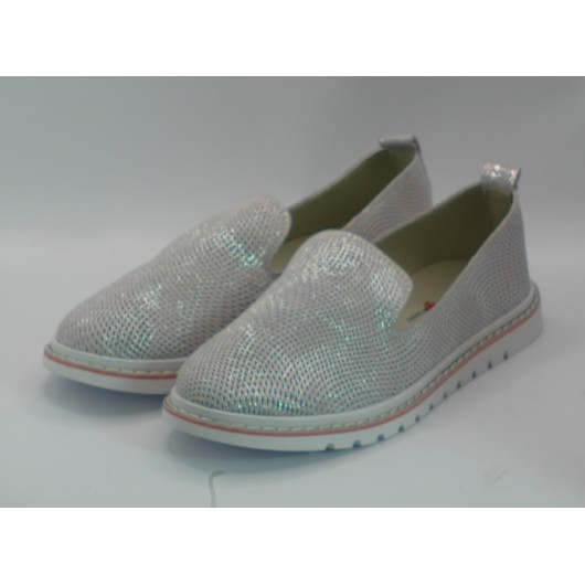 Skórzane półbuty damskie Tazani MP 1262 srebrne – wygoda i styl w jednym