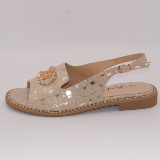 Złote sandałki damskie skórzane S-BARSKI z ozdobą – eleganckie i wygodne