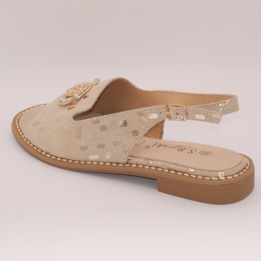 Złote sandałki damskie skórzane S-BARSKI z ozdobą – eleganckie i wygodne