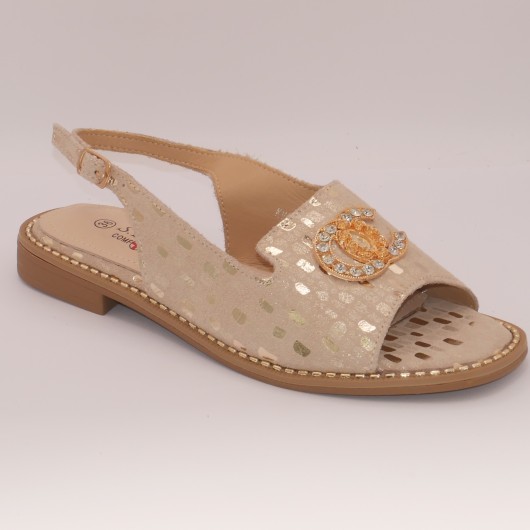 Złote sandałki damskie skórzane S-BARSKI z ozdobą – eleganckie i wygodne