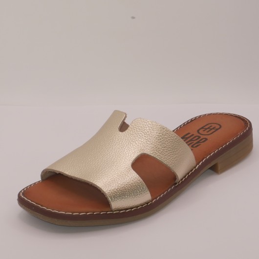 ✨ Klapki damskie skórzane złote HEE – hiszpański styl i komfort