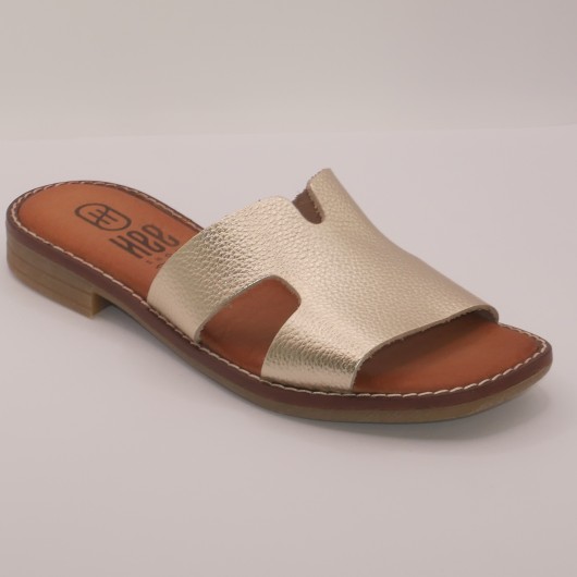 ✨ Klapki damskie skórzane złote HEE – hiszpański styl i komfort