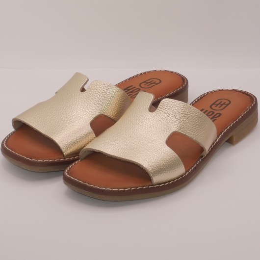 ✨ Klapki damskie skórzane złote HEE – hiszpański styl i komfort