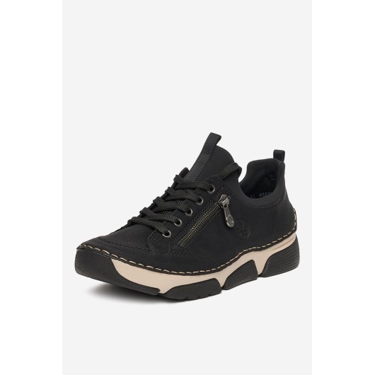 Rieker 45973-00 – czarne półbuty damskie z zamkiem i sznurowaniem