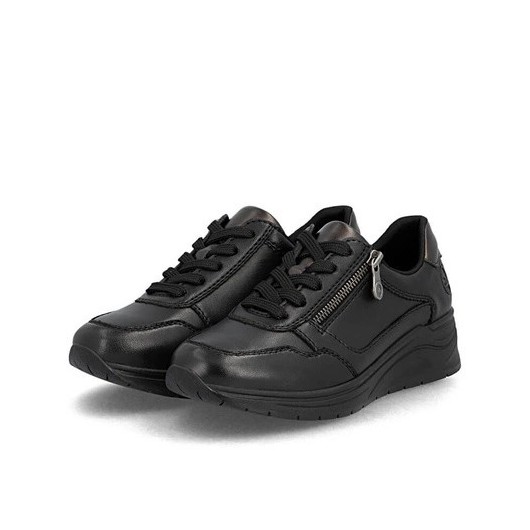 Rieker N9501-01 – czarne botki damskie z zamkiem i sznurowaniem