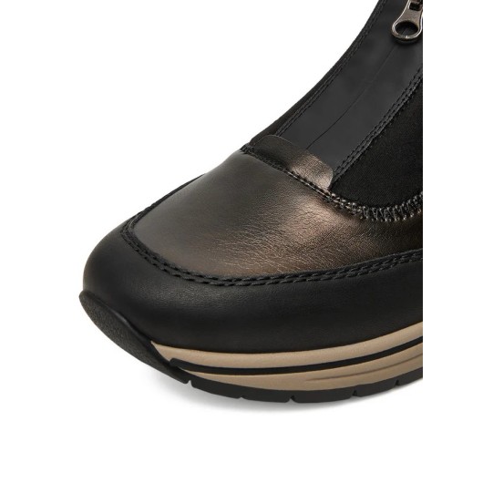 Rieker N9553-25 – czarne półbuty damskie z metalicznym wykończeniem i zamkiem