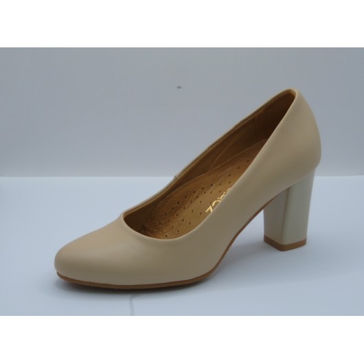 Czółenko skórzane damskie Brodacz beżowe