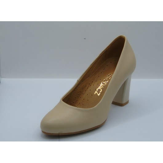 Czółenko skórzane damskie Brodacz beżowe