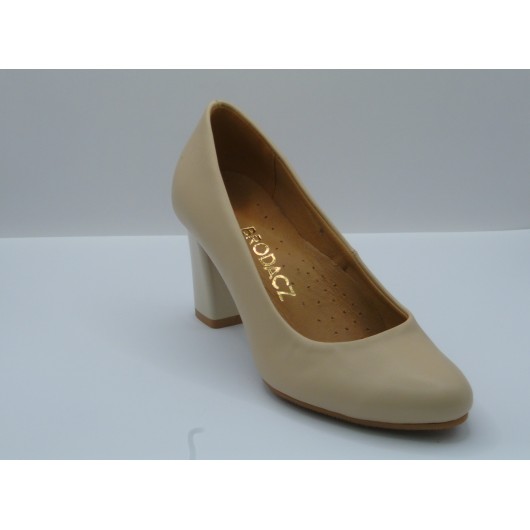 Czółenko skórzane damskie Brodacz beżowe