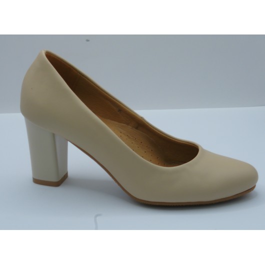 Czółenko skórzane damskie Brodacz beżowe