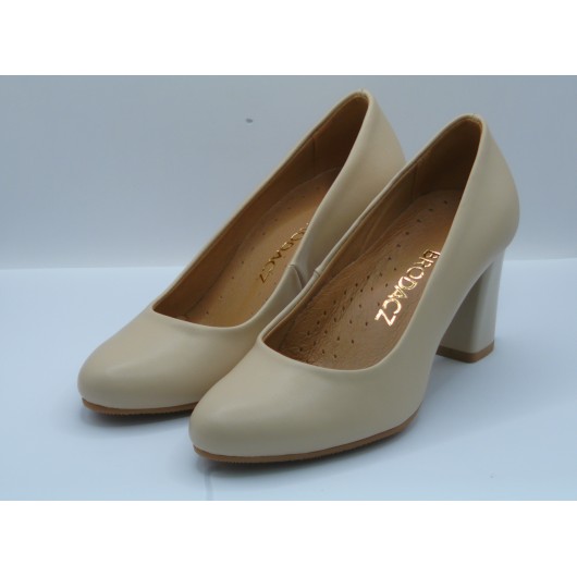 Czółenko skórzane damskie Brodacz beżowe