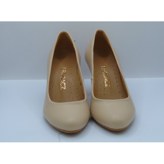 Czółenko skórzane damskie Brodacz beżowe