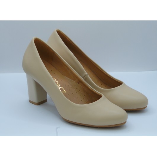 Czółenko skórzane damskie Brodacz beżowe