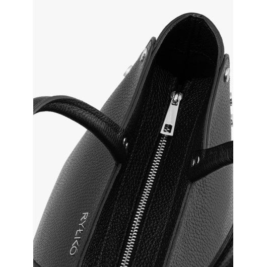 Ryłko czarna torebka damska shopper z ozdobnymi nitami