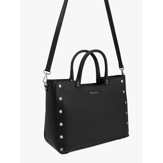Ryłko czarna torebka damska shopper z ozdobnymi nitami