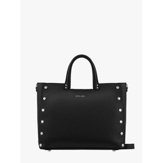 Ryłko czarna torebka damska shopper z ozdobnymi nitami