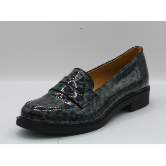 Półbuty damskie skórzane Brodacz – Antracyt Panterka