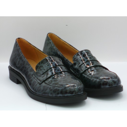 Półbuty damskie skórzane Brodacz – Antracyt Panterka