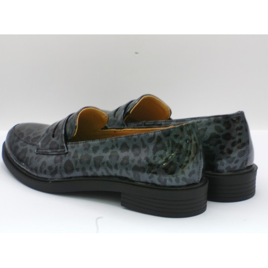 Półbuty damskie skórzane Brodacz – Antracyt Panterka