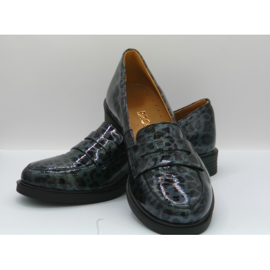 Półbuty damskie skórzane Brodacz – Antracyt Panterka