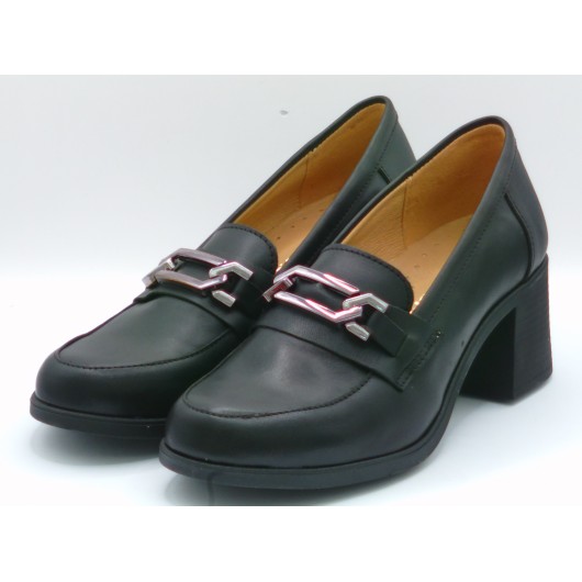 Brodacz – półbuty damskie skórzane na grubym obcasie czarne