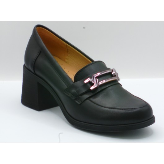 Brodacz – półbuty damskie skórzane na grubym obcasie czarne
