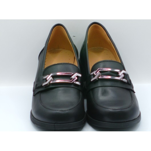 Brodacz – półbuty damskie skórzane na grubym obcasie czarne