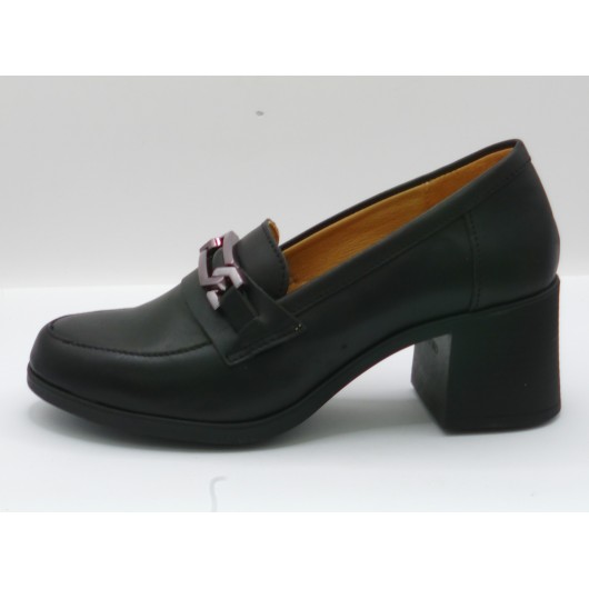 Brodacz – półbuty damskie skórzane na grubym obcasie czarne