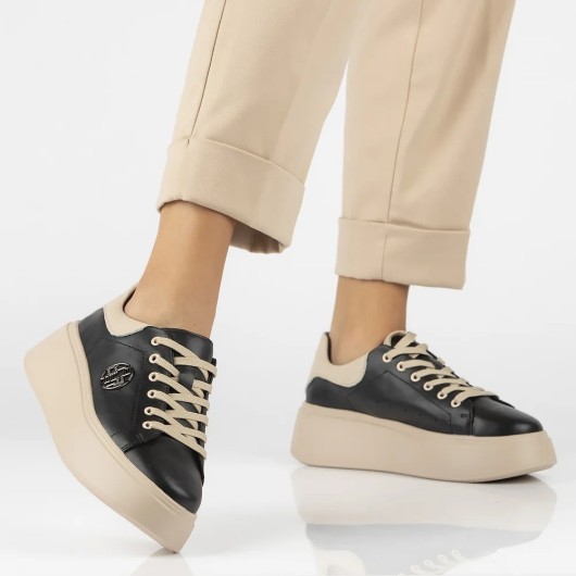 Skórzane sneakersy damskie Filippo czarno-beżowe