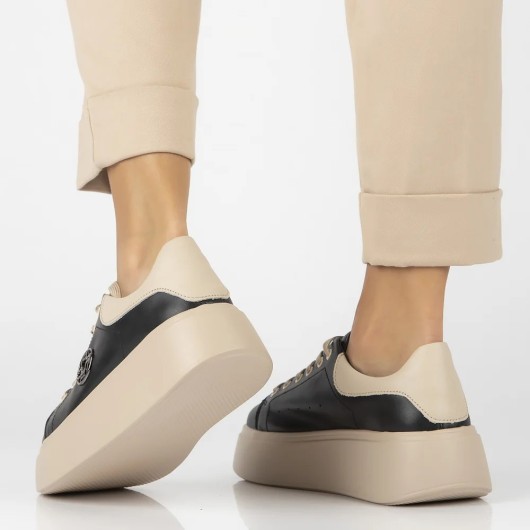 Skórzane sneakersy damskie Filippo czarno-beżowe