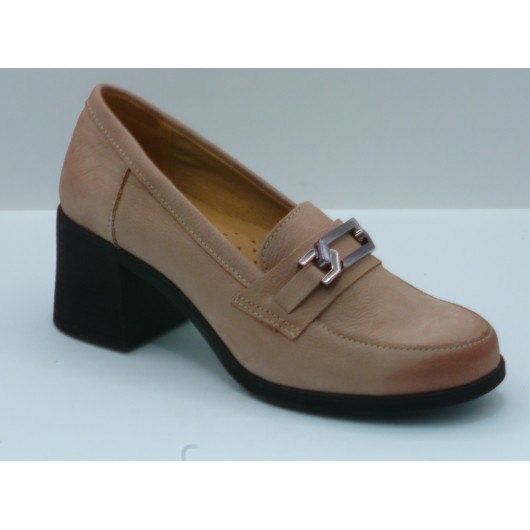 Półbuty damskie skórzane Brodacz – beżowy nubuk