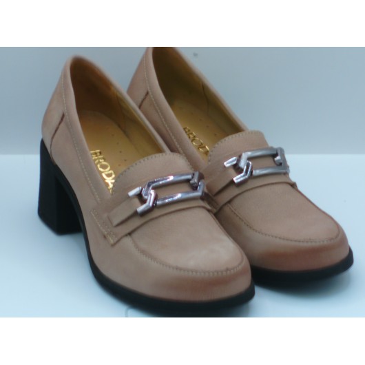 Półbuty damskie skórzane Brodacz – beżowy nubuk