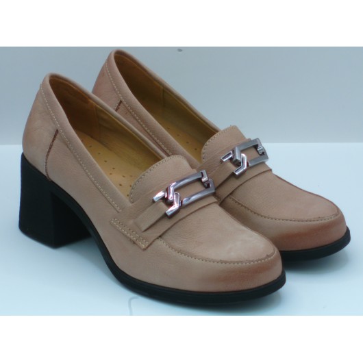 Półbuty damskie skórzane Brodacz – beżowy nubuk