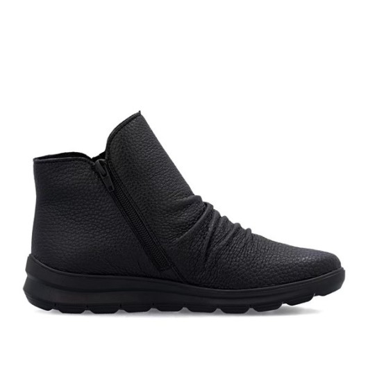 Botki damskie Rieker Z0056 zimowe czarne ocieplane skórzane szerokie