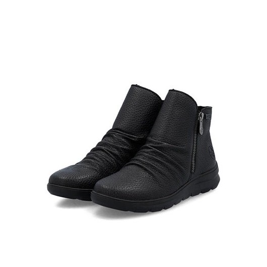 Botki damskie Rieker Z0056 zimowe czarne ocieplane skórzane szerokie