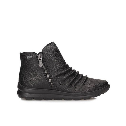 Botki damskie Rieker Z0056 zimowe czarne ocieplane skórzane szerokie